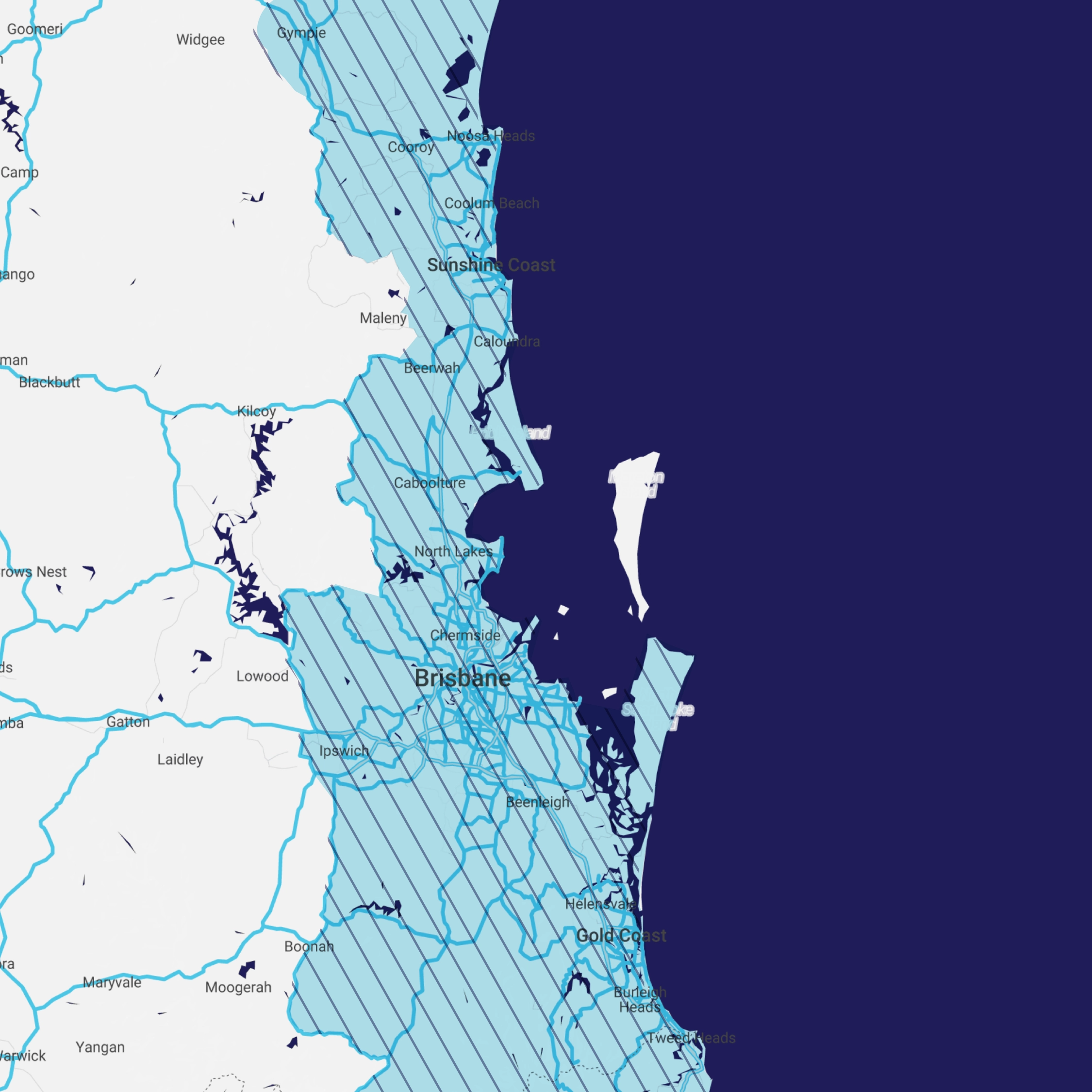 premier-waste-queensland-business-waste-collection-map Queensland Australia commercial waste collection service map showing Premier Waste servicing Brisbane, Gold Coast, and surrounding QLD businesses including hospitals, industrial facilities, medical centres, childcare centres, and commercial sites